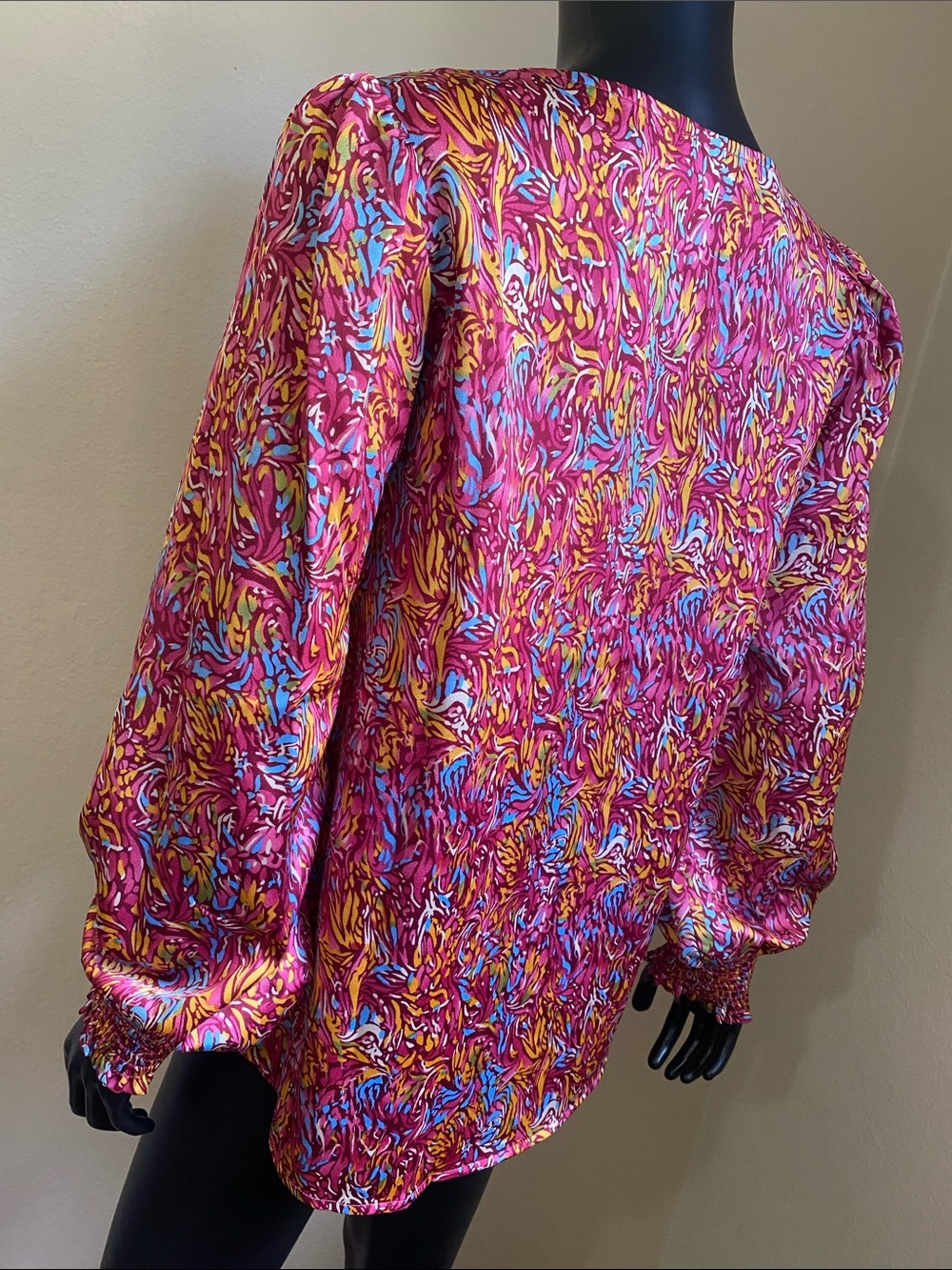 JODIFL Pink Magenta Yellow Blue V-Neck Long Sleeve Blouse - Picture 6 of 11